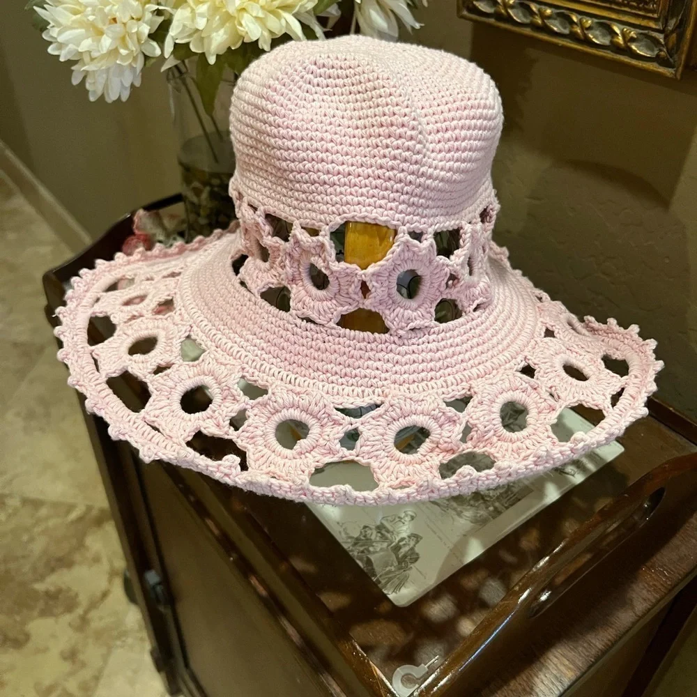 Head's Up by Rico Crochet Bucket Hat Flower Boho Festival Sun Hat